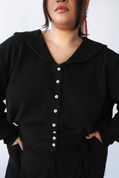 Waffle Sailor Cardigan - Ash