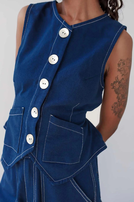 Flared Vest - Navy