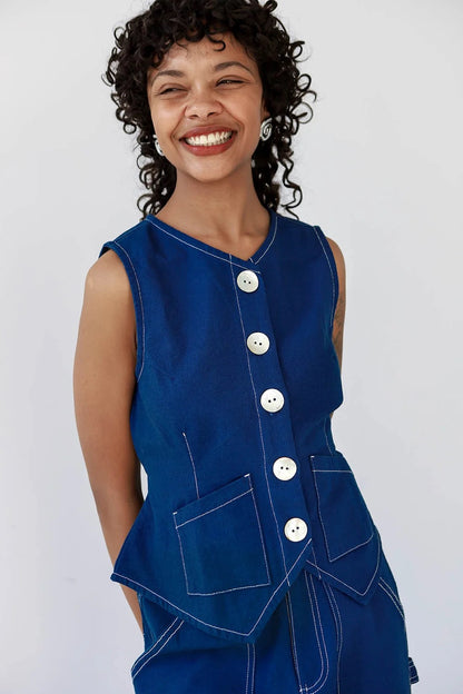 Flared Vest - Navy