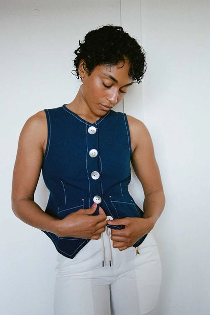 Flared Vest - Navy
