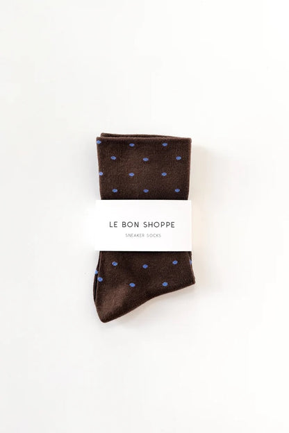 Polka Dot Sneaker Socks - Cacao/Blue