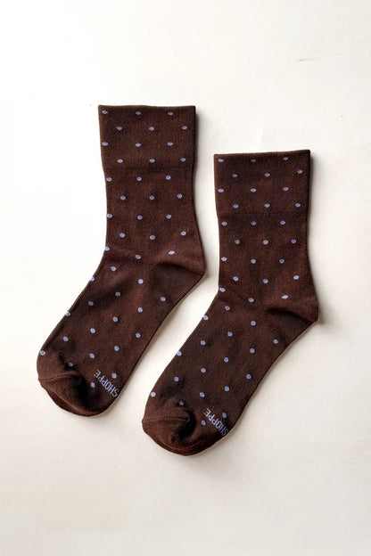 Polka Dot Sneaker Socks - Cacao/Blue