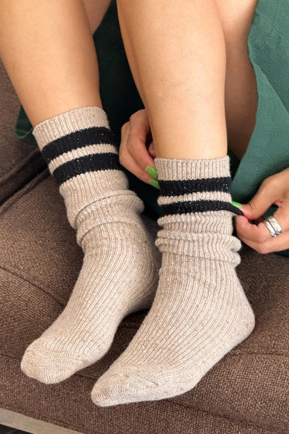 Snow Varsity Socks - Beige/Black