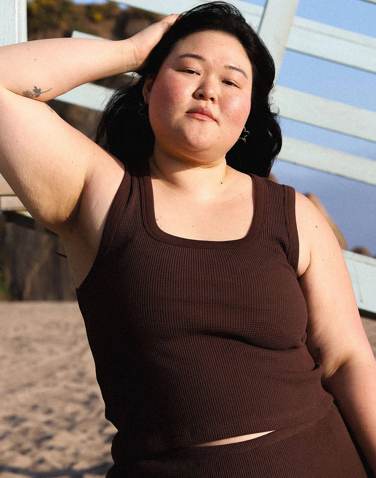 Waffle Square Crop Tank - Chocolate