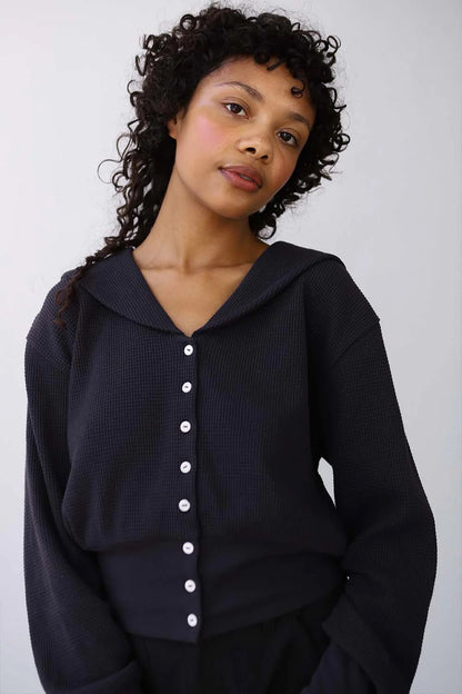 Waffle Sailor Cardigan - Ash
