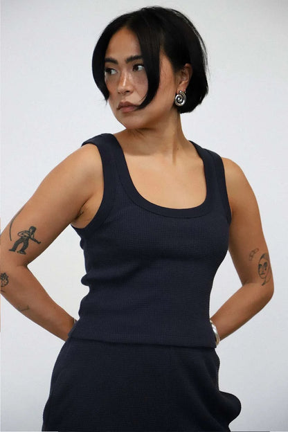 Waffle Square Crop Tank - Ash