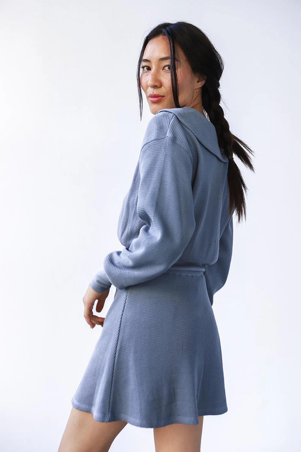 Waffle Sailor Cardigan - Pebble Blue