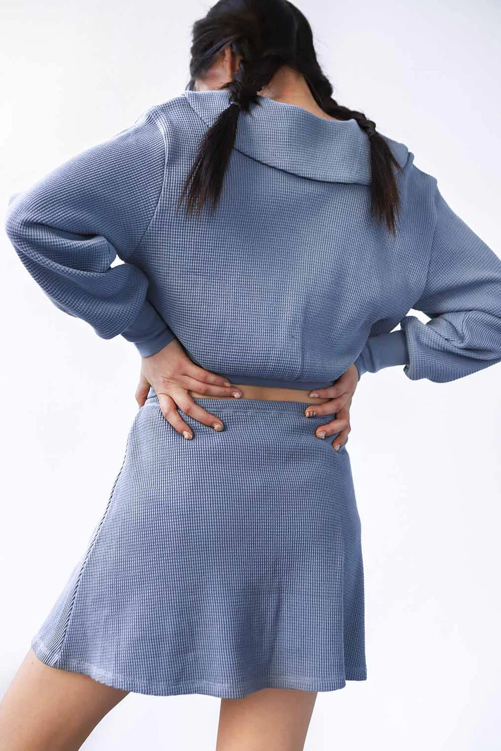 Waffle Sailor Cardigan - Pebble Blue