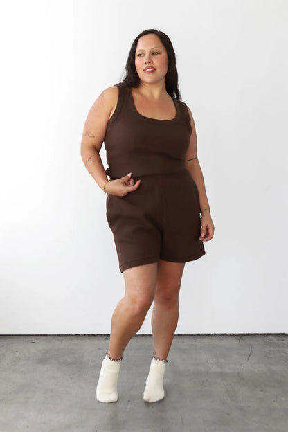 Waffle Square Crop Tank - Chocolate