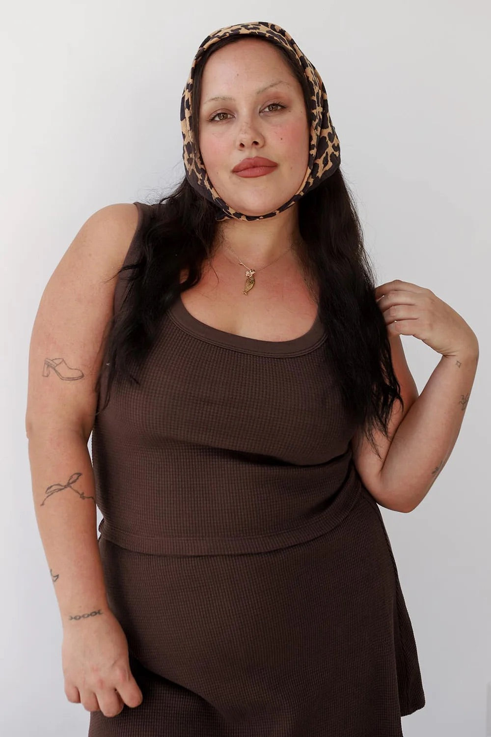 Waffle Square Crop Tank - Chocolate