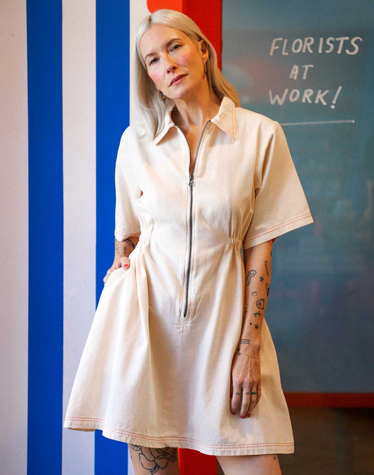 Noble Utility Dress - Oat Milk + Paprika Stitch