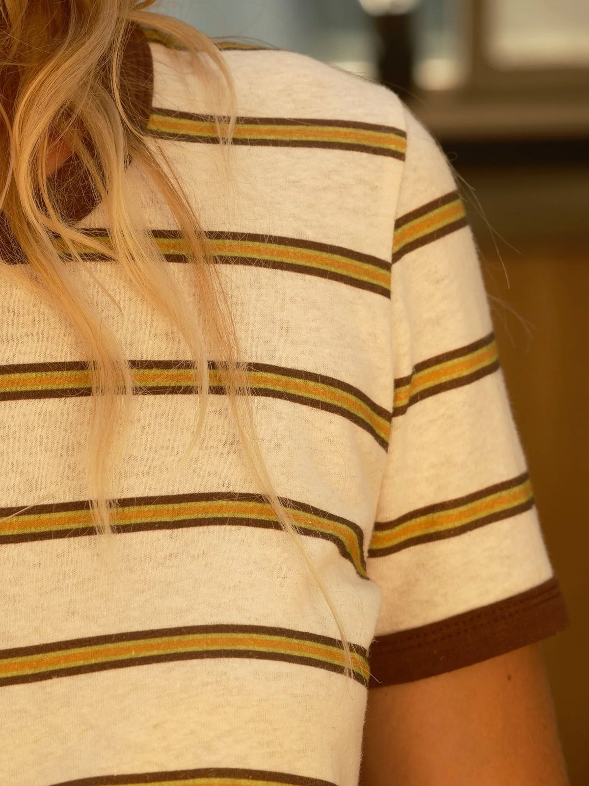 Mollusk Ringer Tee - Brown/Gold Stripe