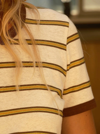 Mollusk Ringer Tee - Brown/Gold Stripe